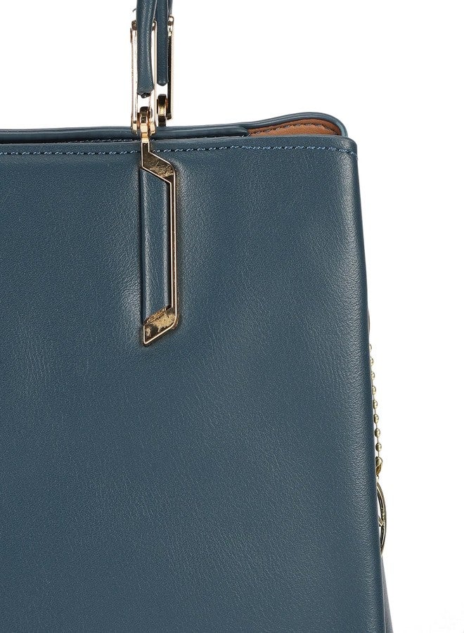 MONROW Blue Solid Satchel Bag For Women With Adjustable And Detachable Sling Strap For Office and Regular Use - Image 5